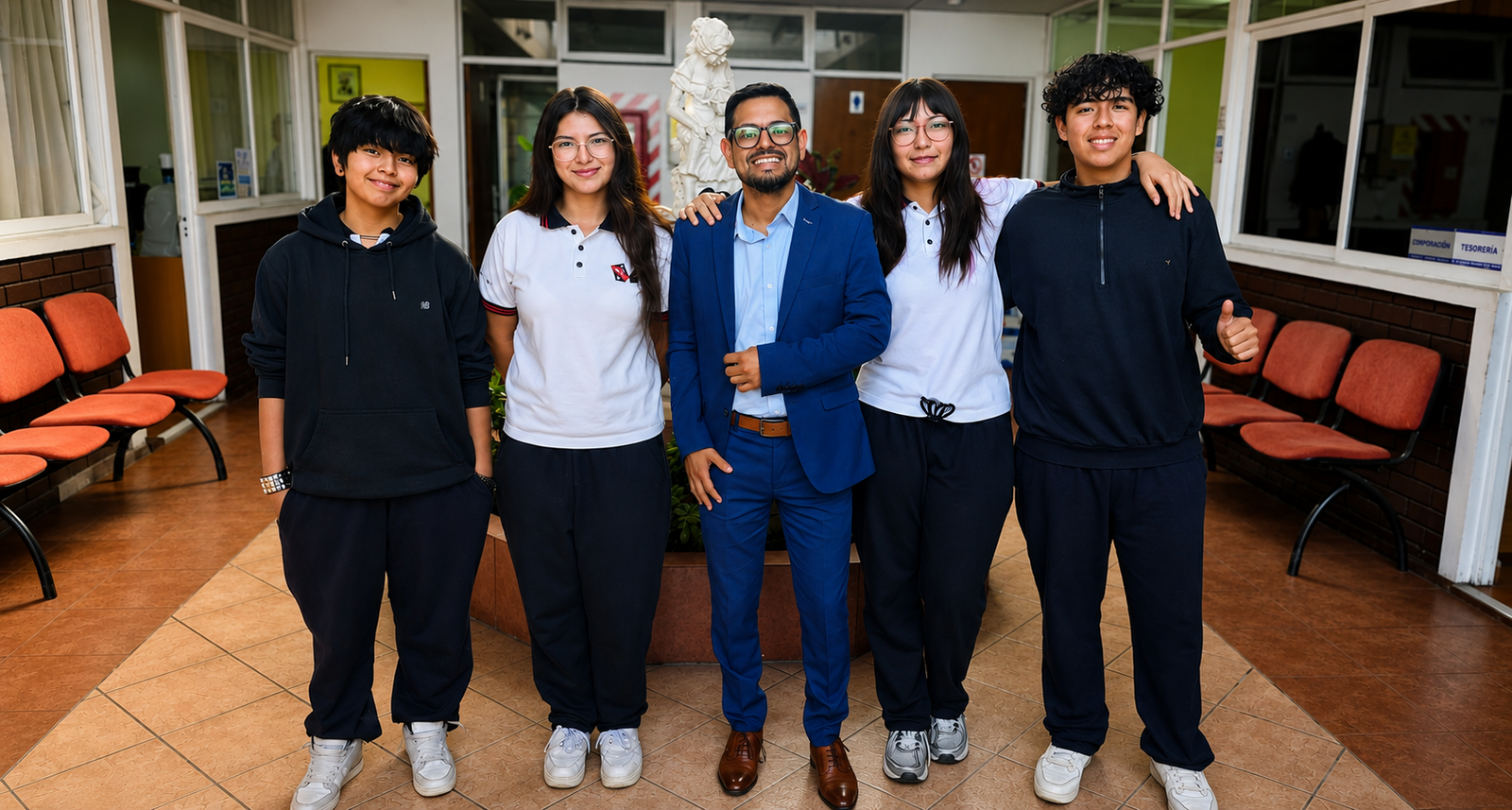 Equipo 1° lugar, La Perla del Campo, junto al profesor Cristhian Campos